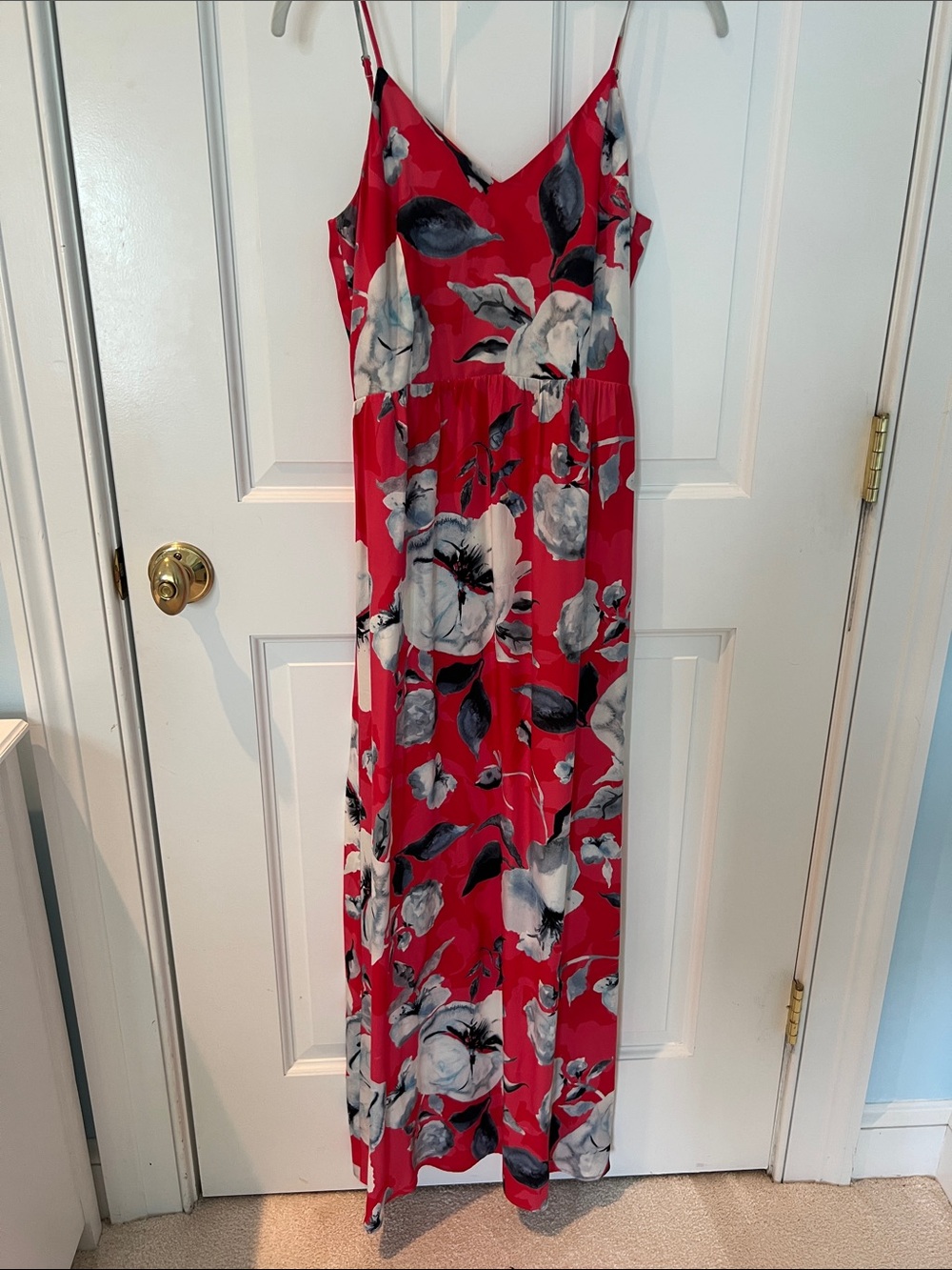 Parker Nico Red Floral V-Neck Maxi Dress with Adjustable Spaghetti Straps Size S